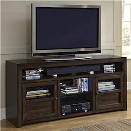 Contemporary 64" Console with Glass/Wood Shelves